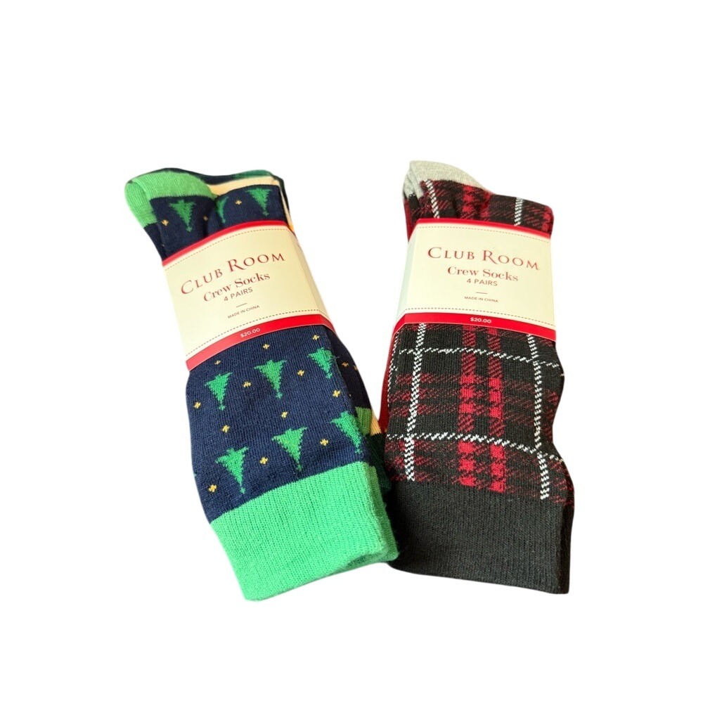 NWT 2 Pack Bundle Club Room Men's Crew Socks Holiday Christmas Size 8-13